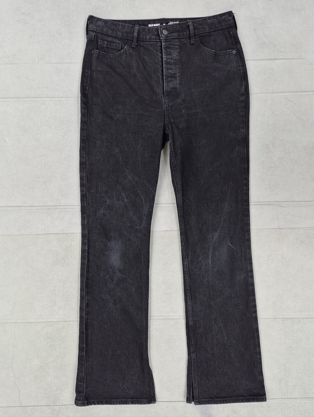 Old Navy jeans women's 10 black jack bootcut slit hem button fly hi rise stretch